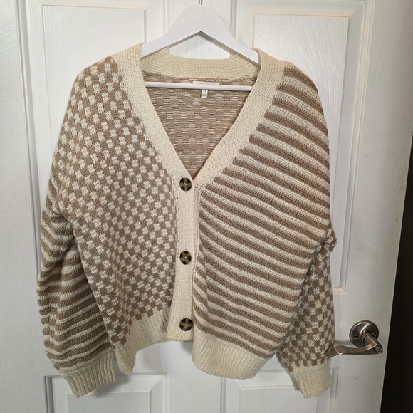 Maurices Sweaters - Maurices Beige and Cream Patterned Cardigan